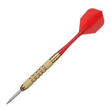Bright red dart with gold and yellow shaft on white background