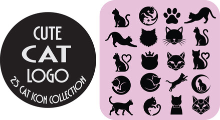 Fototapeta premium Black cat silhouette vector set for Halloween and creative designs, isolated on white background. 