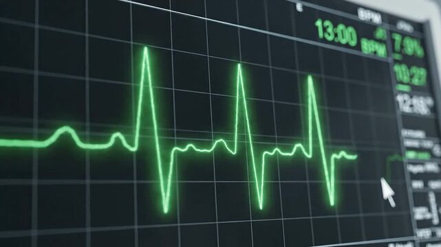Medical Monitor Displays Heartbeat Ecg Waves and Vital Signs