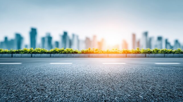 Empty city street perspective view, urban environment, road and infrastructure concept.
