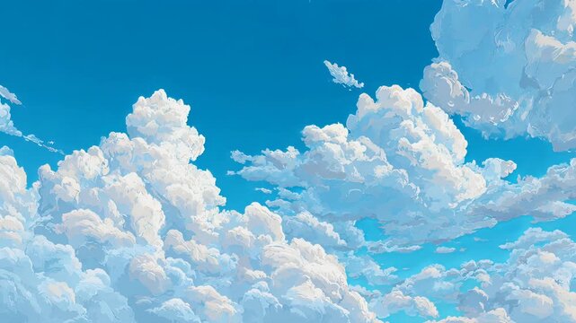 Vector blue sky with soft clouds, clean anime style background design
