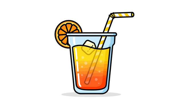 Orange Drink with Ice Straw.