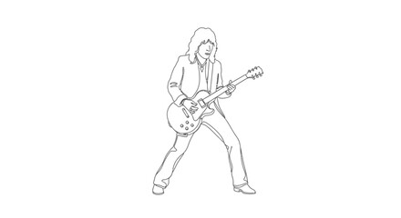 Obraz premium Man Playing Electric Guitar Energetically Alone.