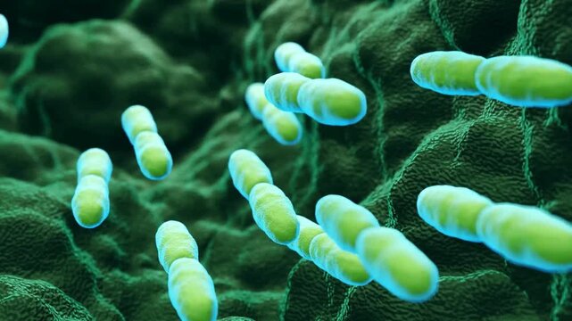 Seamless abstract microscopic texture featuring bacteria and cell-like organisms with electric blue lightning energy effects for science, medical, and technology ba