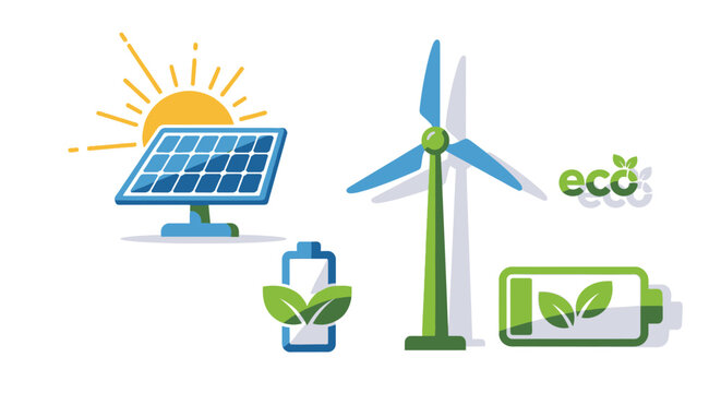 Renewable Energy Sources Solar Wind Power Battery Technology.