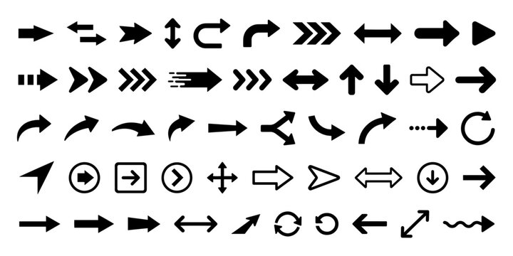 Arrow vector icon for web and app navigation, minimal black pointer symbol set