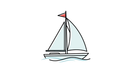 Fototapeta premium Minimalist sailboat illustration on white background, sailing on blue waves