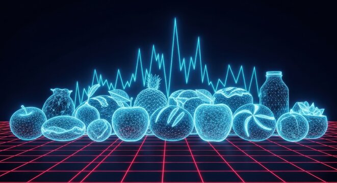Glowing blue objects on a black background with red lines illustration