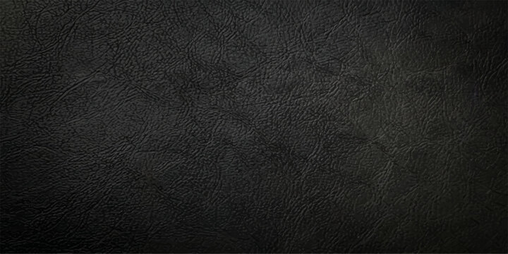 A dark black leather texture background featuring a rough, textured surface with a grunge material pattern and a deep grey fabric backdrop design for a blank wallpaper