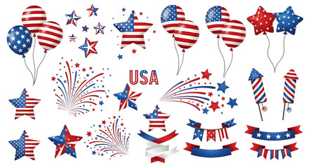 Fototapeta premium USA Celebration Clipart Collection With Fireworks