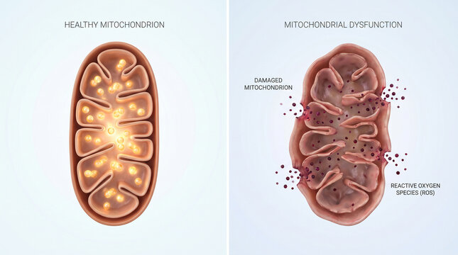 Mitochondrial Dysfunction and ROS Damage Cellular Medical Illustration