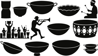 Drum Bowl Percussion Musician Trumpet Player Band Kettle Drum Silhouette Vector Set Bundle © MinhajulIslam