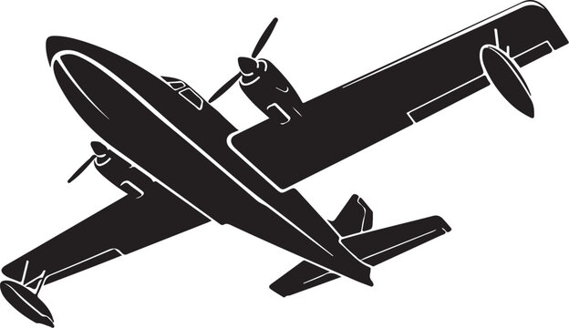 Vintage airplane, black silhouette, propeller plane, aviation icon, vector graphic