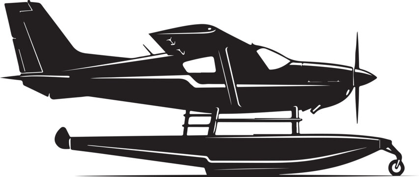 Black seaplane, float plane, vector airplane, aircraft icon