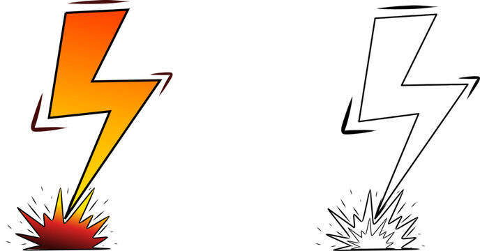 Modern electric lightning bolt symbol vector illustration with glowing energy effect and red spark explosion isolated on white background