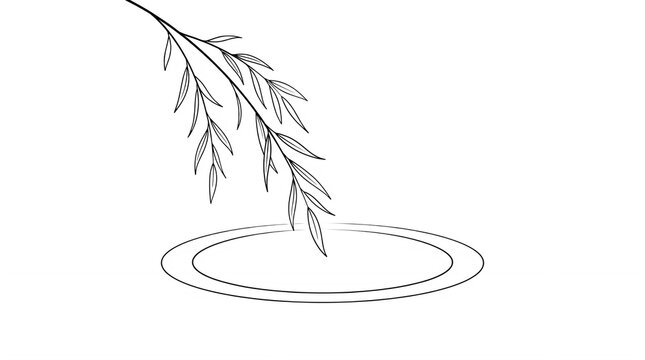 Minimalist Willow Branch and Water Ripple Line Art
