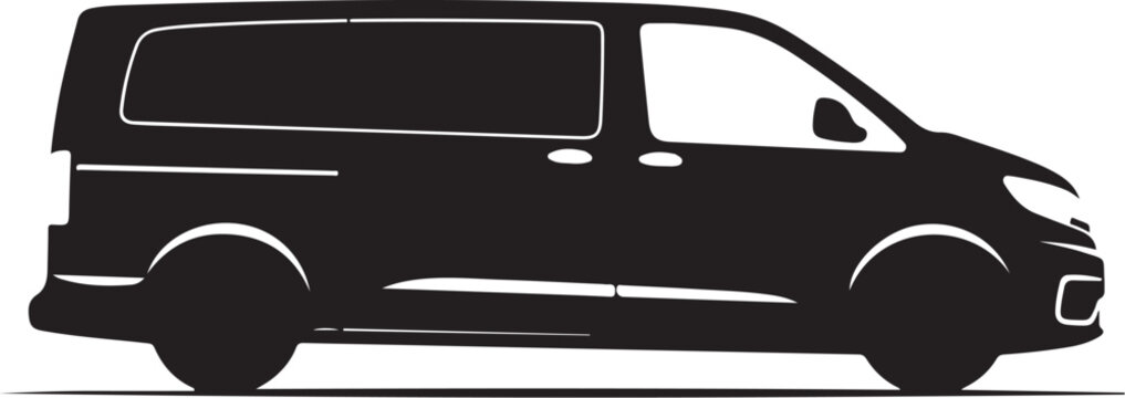 Black van silhouette, side view, vehicle icon, transportation symbol