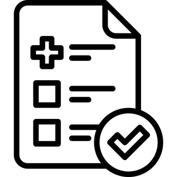 Medical insurance: sheet of paper with medical cross and check mark. Prior authorization. Thin line icon. Vector illustration.