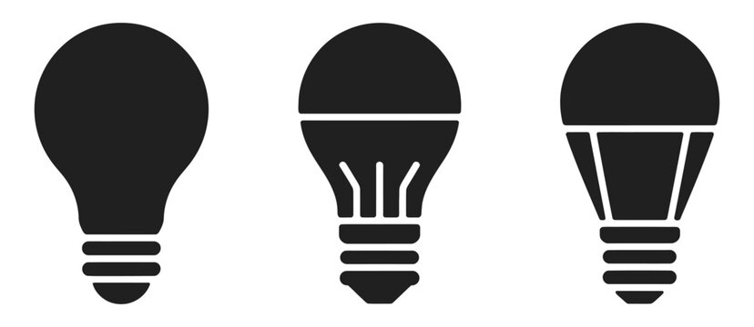 Outline icons of traditional and modern LED light bulb types, vintage incandescent and contemporary LED lighting symbols, energy efficient concept vector illustration