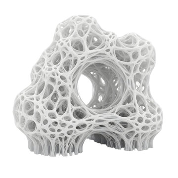 Abstract organic 3D white porous sculpture isolated on transparent background.