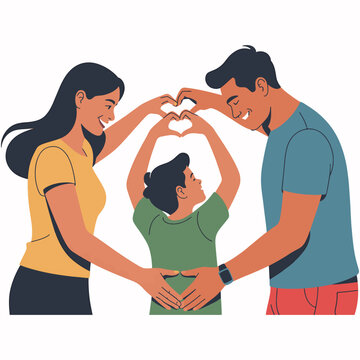 Happy family making heart shape with hands