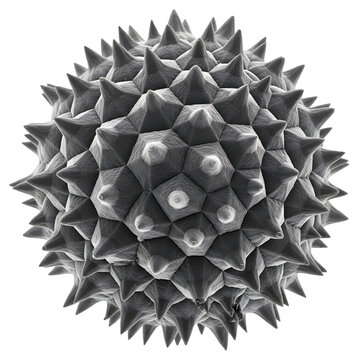 Microscopic view of spiky pollen grain, complex geometric structure isolated on transparent background.