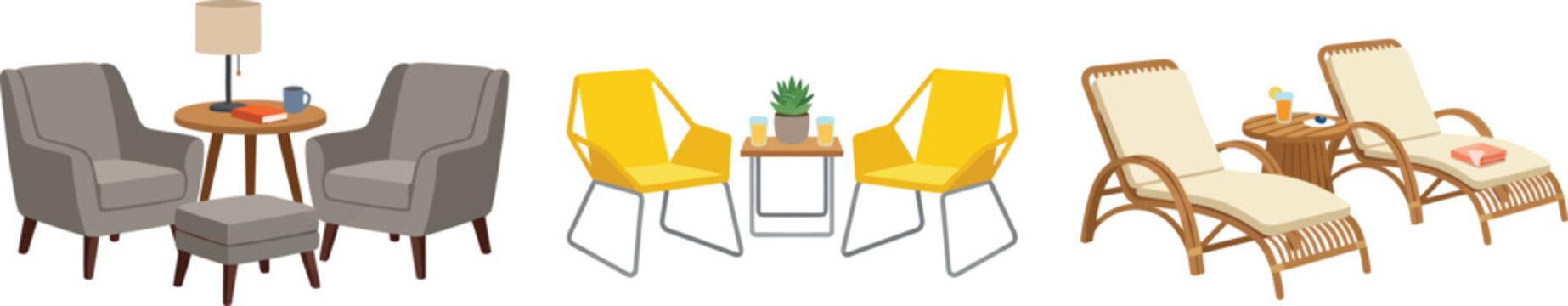 Yellow Dining Chairs Table Set Vector - Modern Cafe Kitchen Furniture Clipart