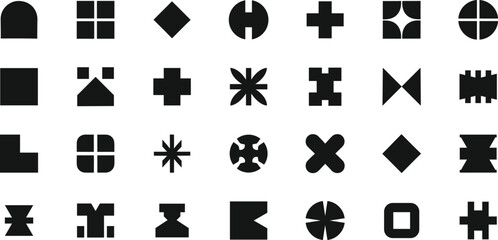 Fototapeta premium Collection of black geometric shapes on white background