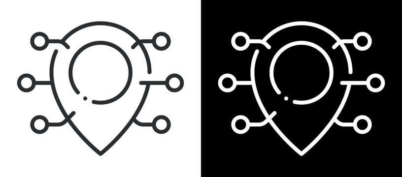 Location pin with technology network nodes symbolizing connectivity