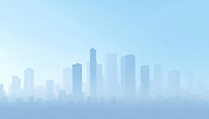 Fototapeta premium Soft blue skyline of tall buildings obscured by atmospheric haze