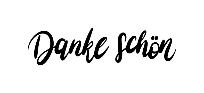 Danke sch&ouml;n card. Hand drawn thank you quote in German. Modern brush calligraphy. Isolated on white background