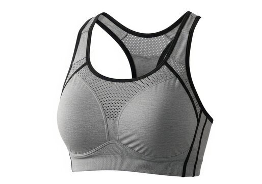 Stylish gray sports bra with textured fabric and wide straps