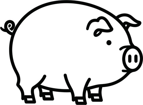 Cute Cartoon Pig Animal Character.
