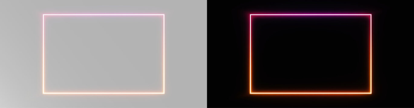Rainbow Neon Rectangle Border with Luminous Gradient Illumination for Modern Graphic Design Template png frame neon effect