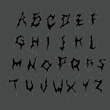 Gothic Metal Alphabet Font, Neo Tribal Punk Rock Y2K Vector