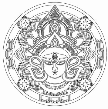 Intricate scalable editable Kali Maa Shakti Mandala Line Art Vector