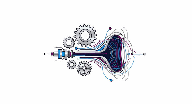 Abstract representation of mechanical gears processing data streams