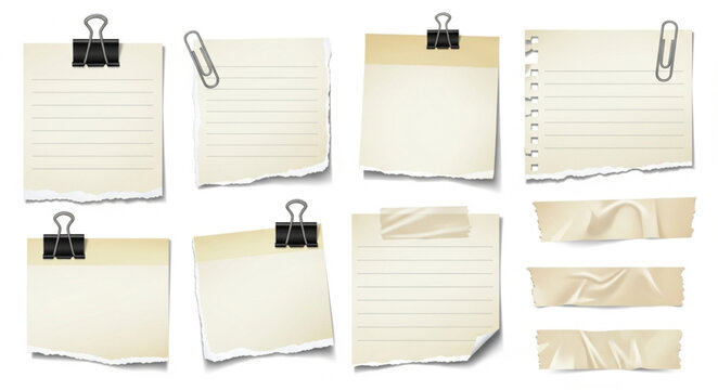 Torn Paper Notes with Clips and Tape.