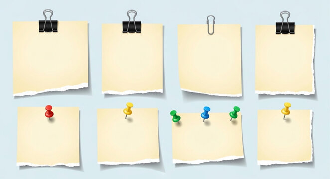 Torn paper notes with clips.