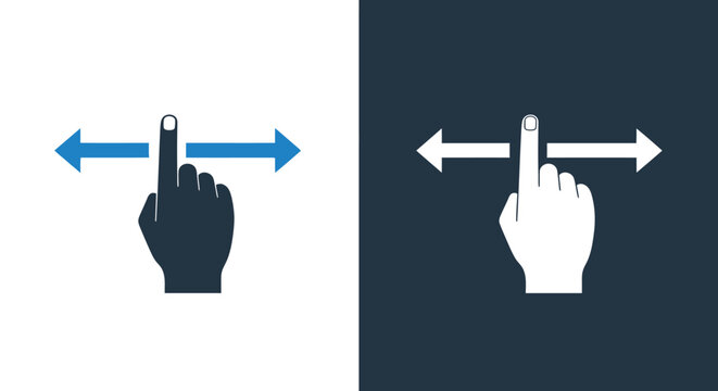 Finger touch swipe gesture icon with arrows for horizontal movement on touchscreen interface design set in dark and light background vector illustration.