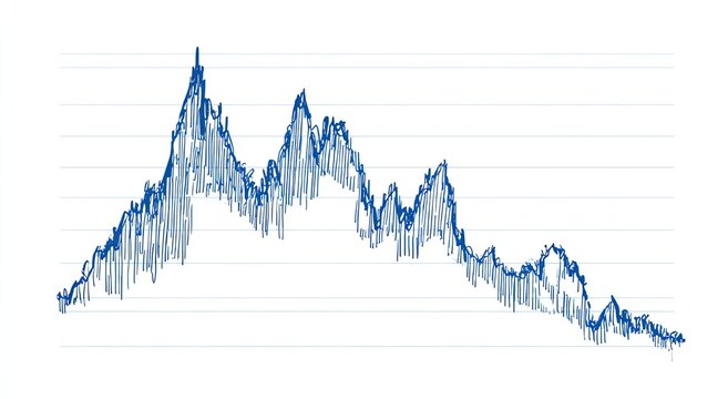 A scribbled blue line graph depicts fluctuating data over time on grid paper