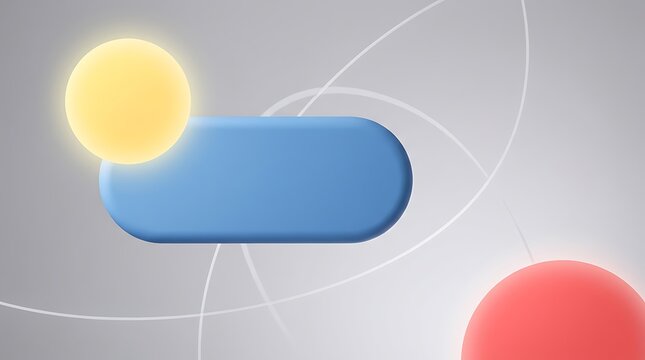 Abstract blue shape with glowing yellow and red orbs on grey background image