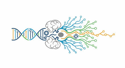 Obraz premium Graphic merging DNA, brains, and circuit board for futuristic concept