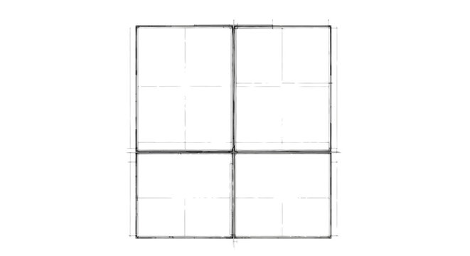 Minimalist geometric grid vector illustration, simple black line square frame layout, architectural blueprint wireframe template for design