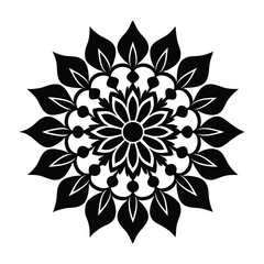 Fototapeta premium Bengali Alpona Floral Mandala Silhouette Traditional Folk Vector Illustration