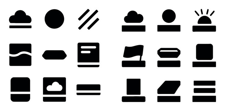 weather and environment design icons with cloud, sun and flag for mobile app interface in solid monochrome style