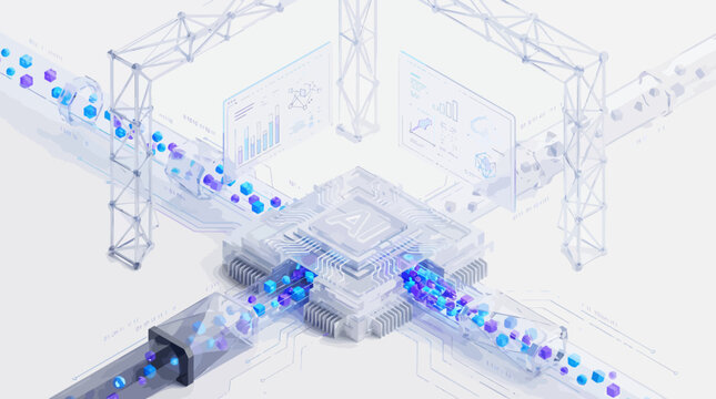 Abstract representation of data flow through a microchip circuit.