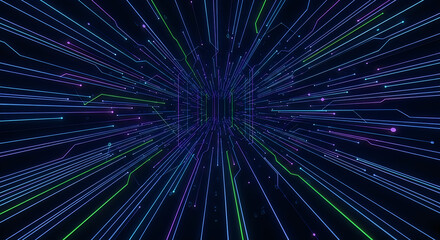 Fototapeta premium Abstract digital lines converging into a dark center