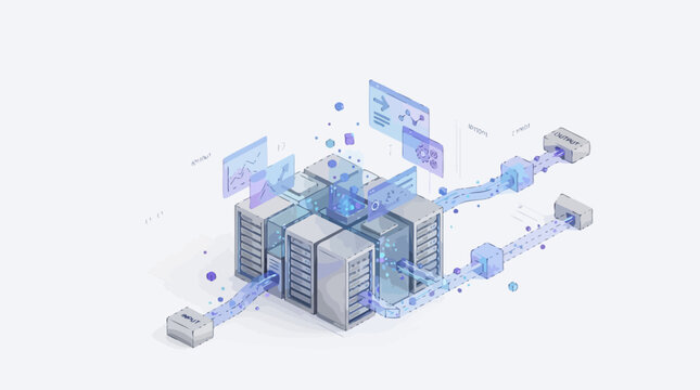 Modern data center servers with digital network connections.