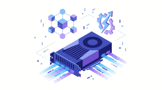 Modern computer graphics card with abstract technology elements.